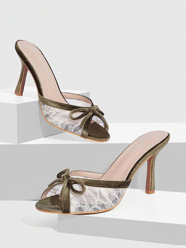 CUCCOO SZL Women's Elegant Commuter Lace Bow Decor Heeled Sandals Valentine's Day Spring Shoes Prom Heels
