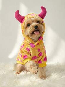 PETSIN 1pc Monster Hooded Sweatshirt With Yellow Polka Dots And Plush Pet Design (For Cosplay) - Multicolor - View 11