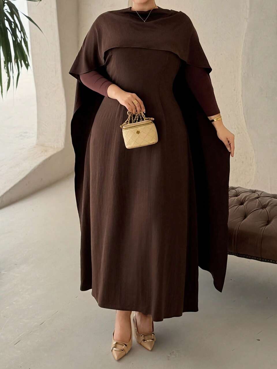 Dazy Plus Plus Size Women Elegant Bodycon Long Dress With Detachable Shawl, Suitable For Party, Spring/Summer Maxi Dress Sundress