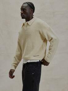 Musero Mohair Long Sleeve Button Through Polo Style Moahir Knit Jumper Branded Embroidery Detailing Spring Summer Essentials - Apricot - View 4