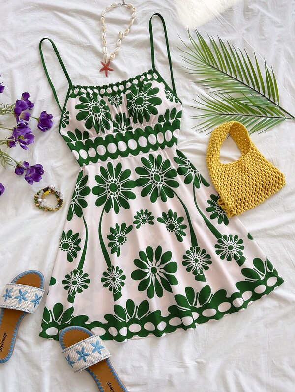 Soleia Vestido mini de línea A con tirantes de espagueti y estampado de lunares rojos para vacaciones, adecuado para usar en capas en otoño/invierno, fiesta, Navidad