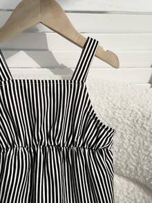 Newborn Baby Boy Casual Cute Cartoon Pattern Striped Bib Romper - Multicolor - View 6