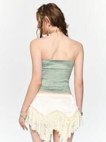 ROMWE Fairycore 女士复古仙女风精灵多色面料拼接缎面3D立体花卉胸衣上衣 - 綠色 - 查看 8