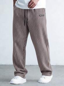 Claim Dot Men's Brown Striped Drawstring Waist Pockets Casual Straight Leg Pants Men Wide Leg Pants Mens Knit Pants Men Pajama Pant Pinstripe Pants Men Loose Fit Pants Old Money,Daily Leisure, Weekend Trips, Outdoor Activities, Travel Expeditions, Relaxed Work Environments Or Semi-Formal Occasions, Boyfriend/Husband Gift, Anniversary /Birthday Gift Party Summer Vacation Holiday New Years Wedding Valentine's Day Men Pinstripe Pants - Brown - View 5