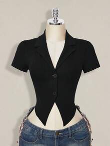 SHEIN ICON 女士时尚性感龙纹网纱拼接T恤，夏季 - 黑色 - 查看 12