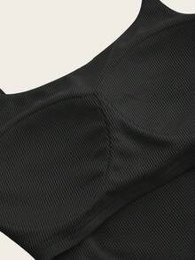 SHEIN PETITE 露背金屬扣飾加墊細肩帶短版背心，適合嬌小女性 - 黑色 - 查看 4
