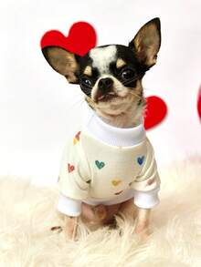 PETSIN 1. Áo nỉ in hình trái tim màu sắc, chữ đen, dày dặn và ấm áp, kiểu dáng thú cưng, thích hợp cho mùa thu và mùa đông, phối màu trắng. - trắng - Xem 6