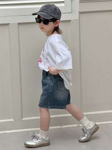 DAZY 男童松紧腰斜插口袋休闲牛仔短裤 - 藍色 - 查看 4