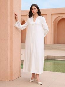 Graceveil Áo choàng trắng họa tiết hoa 3D thanh lịch, dáng rộng, tay bồng, có bèo nhún dành cho nữ - trắng - Xem 5