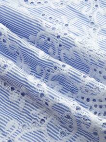 Maija 女士花卉刺绣条纹方领短袖上衣 - 藍色 - 查看 8