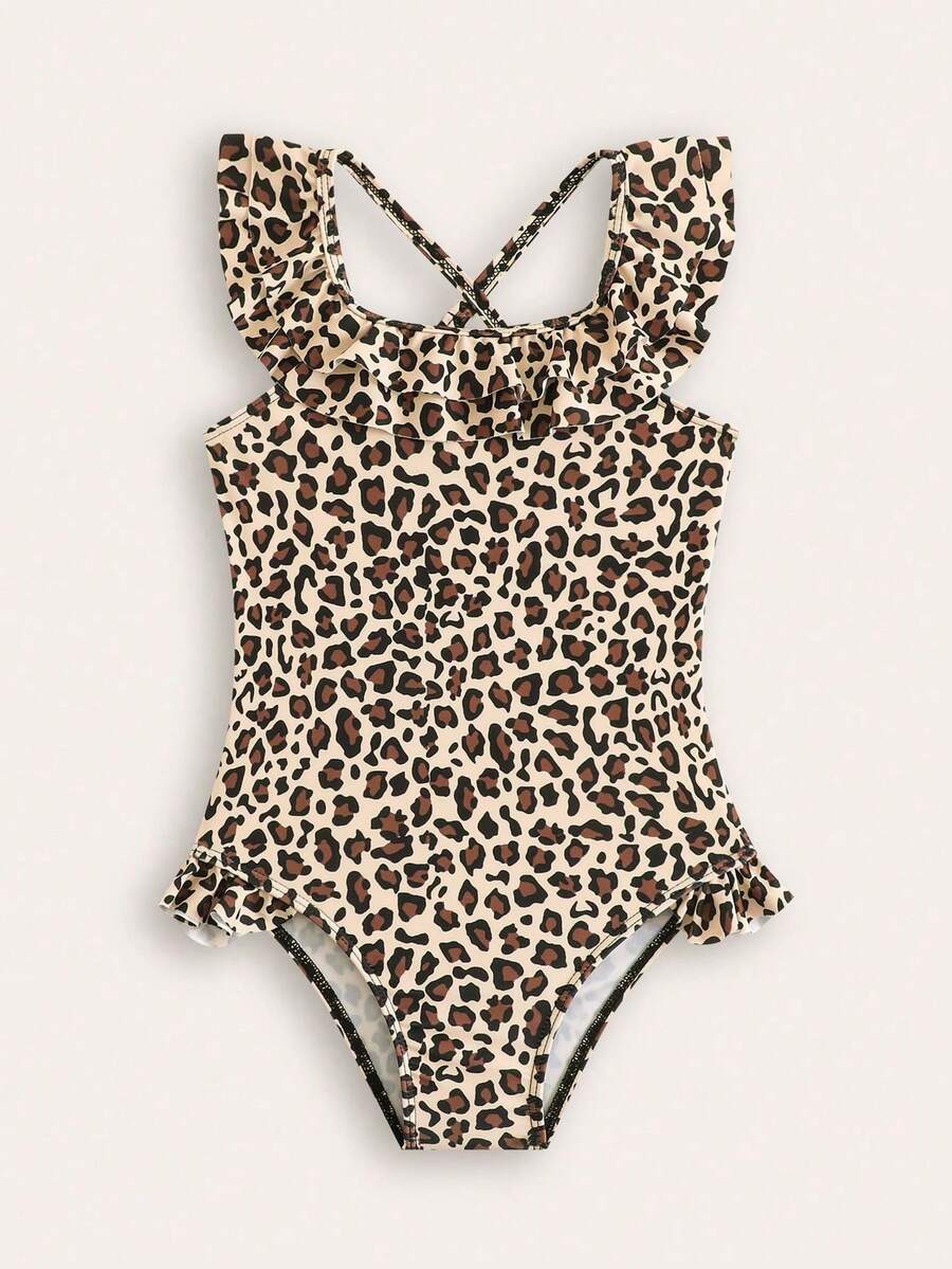 SHEIN Young Girl New Fashionable Leopard Print One-Piece Swimsuit Summer Holiday - Multicolor - View 1