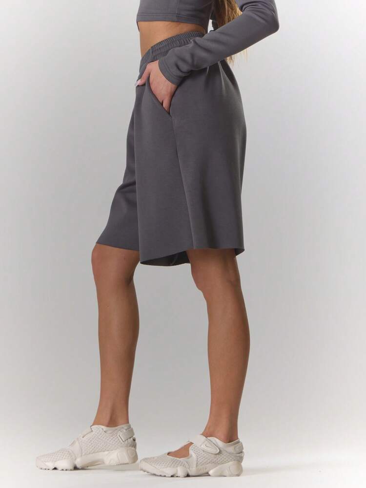 MUSERA Elasticated Tie Waist Longline Jogger Shorts Summer, Sporty, Casual, Day, Streetstyle, Streetwear - Grey - View 4