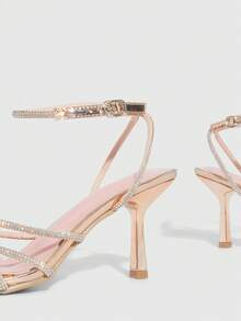 CUCCOO SZL Women's Pointed Toe Rhinestone Buckle Design Elegant High Heel Sandals - Rose Gold - View 10