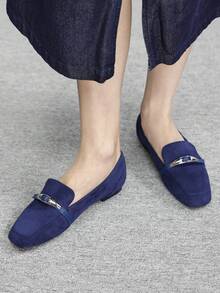 CUCCOO BIZCHIC Sheepskin Leather Vintage Casual Comfortable Slim Buckle Design Loafers For Women Valentine's Day - Blue - View 5