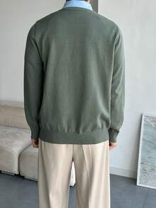 DAZY 男士修身通勤毛衣，绣花图案，春秋季 - 軍綠色 - 查看 2