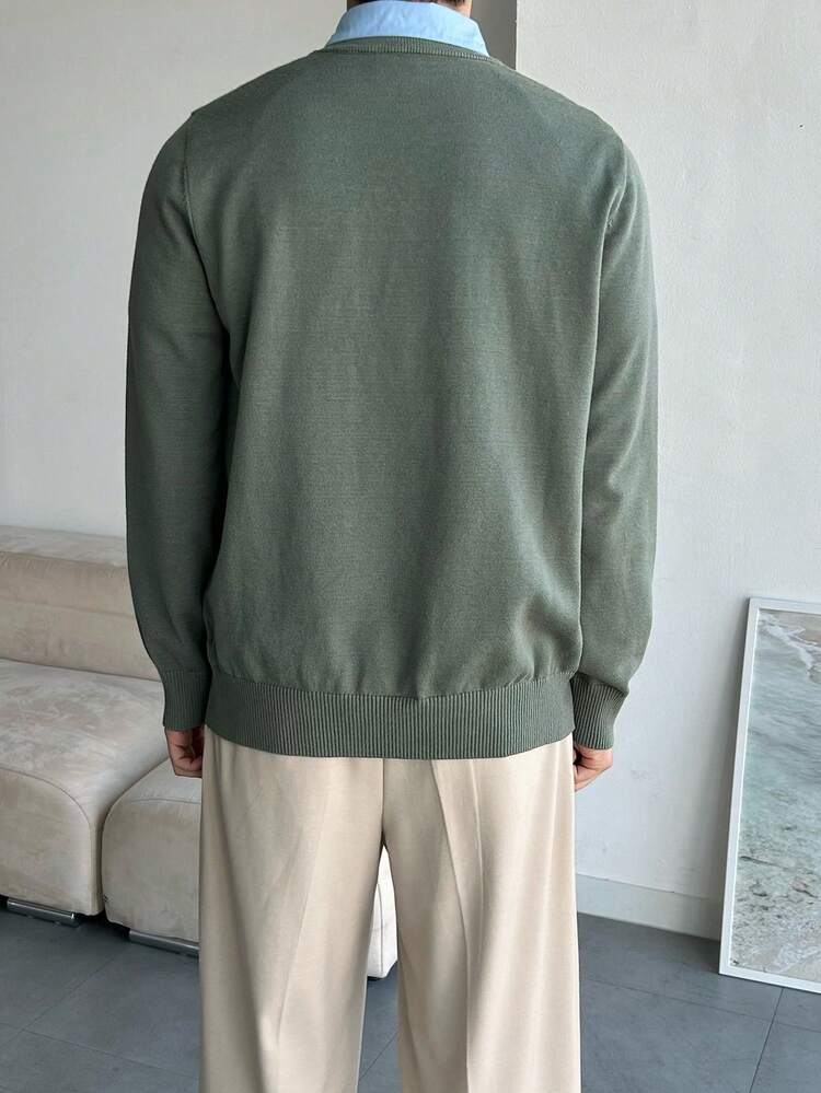 Men's Slim Fit Commuter Sweater With Embroidered Pattern, Spring/Autumn