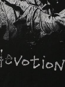 ROMWE MEN Men's Letter & Figure Print Loose Fit Round Neck Short Sleeve T-Shirt - Black - View 6