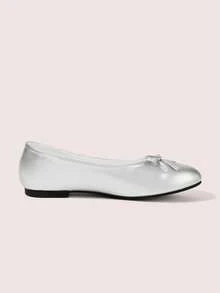 CUCCOO DOLLMOD French Round Head Soft Sole Hollow Ballet Shoes Women's Fashion Women Wear One Pedal Comfortable Soft Sole Low Vamp Temperament Velvet Versatile Flat Sole Shoe Valentine's Day - Silver - View 10