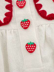 SHEIN 少女夏季休闲草莓刺绣无袖连衣裙 - 杏色 - 查看 9