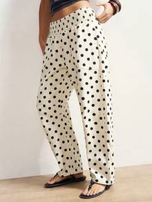 Bohemela Casual Woven Wavy Print Loose Women's Pants - White - View 5
