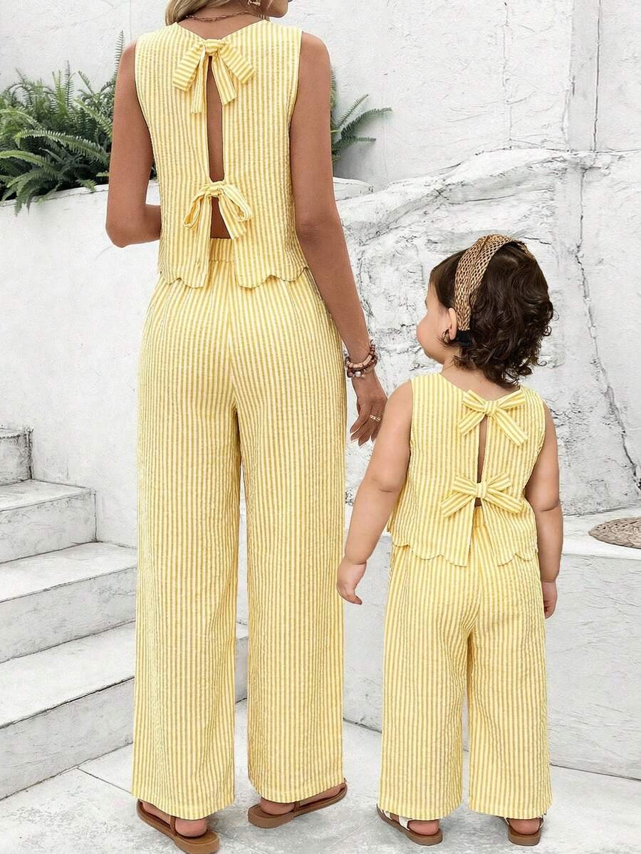 SHEIN Baby Girls Striped Print Shell Trim Camisole & Pants Set - Multicolor - View 1