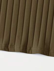 SHEIN Essnce 女士简约纯色罗纹针织吊带连衣裙，夏季 - 軍綠色 - 查看 5