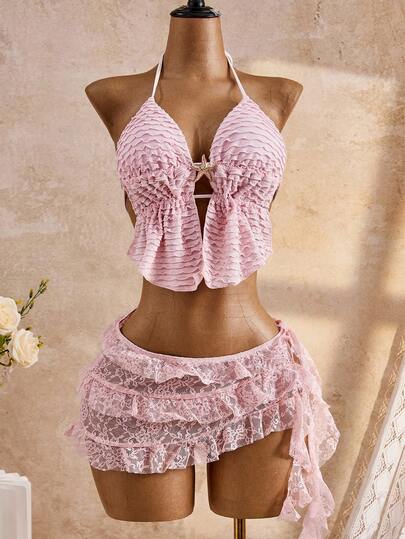 Bellisia Women's Spring/Summer Beach Dress, Fresh Sweet Playful Hollow Lace Multi-Layer Ruffle Cake Skirt Beach Sarong, Sweet & Cute, Sexy & Elegant, Suitable For Beach, Vacation, Daily Wear,Beach Vacation 2026 New Women's Swimwear ArrivalFor School,Suitable For Holiday, Date, Afternoon Tea, Western, Cruise, Beach, Island, Road Trip, All Seasons, Music Festival, Boho Vacation,Bohemian Vacation, Chill Autumn ,Western Boho ,Elegant Swimsuit For Women Lively Holiday Colorful Prints Boho