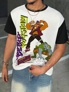 TEENAGE MUTANT NINJA TURTLES | SHEIN 男士撞色字母卡通图案圆领短袖T恤 - 白色 - 查看 7