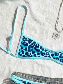 Swim Mod 女士豹纹性感比基尼泳装套装，夏季海滩 - 藍色 - 查看 3