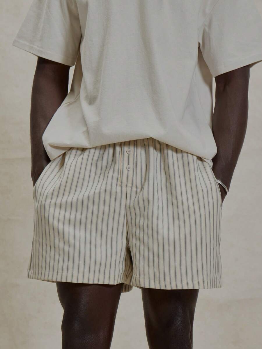 Musero Quần short kiểu boxer cài cúc phía trước, kẻ sọc, cạp chun, thích hợp cho mùa xuân hè, phong cách đi biển. - Nhiều màu - Xem 1