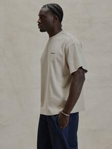 Short Sleeve Dropped Shoulder Oversized Crew Neck "UNBOUND MUSERO" Graphic Print Tshirt Spring Summer Essentials - Apricot - View 5
