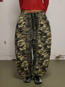 COUREZ 低腰宽松灯笼裤，拼接迷彩面料/Y2K春季女装街头风外出穿搭休闲夏季穿搭外出裤音乐节穿搭夏季裤装 - 彩色 - 查看 1