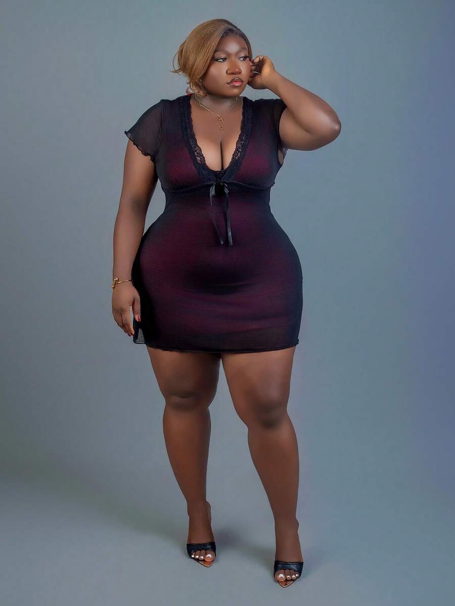 CurvyTilda Váy thường ngày màu đen thêu ren cổ chữ V cỡ lớn, mùa xuân/thu, mùa thu, tiệc về quê, đi chơi, hẹn hò, váy dự tiệc cưới, váy quấn, mùa thu và đông, váy dự tiệc thanh lịch, váy dự tiệc cưới cho nữ, váy cưới dân sự, váy hẹn hò cho nữ, váy đi chơi đêm cho nữ, váy mùa thu cho nữ - Nhiều màu - Xem 1