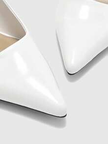 CUCCOO BIZCHIC Women's Pointed Toe White Patent Leather Backless Metal Buckle Strap Fashion Slip-On Pumps, Elegant For Commuting - White - View 8