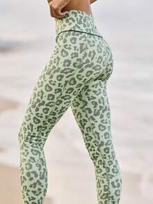 Aralina Women's High Waist Leopard Print Casual Fitness Workout Leggings - Green - View 5