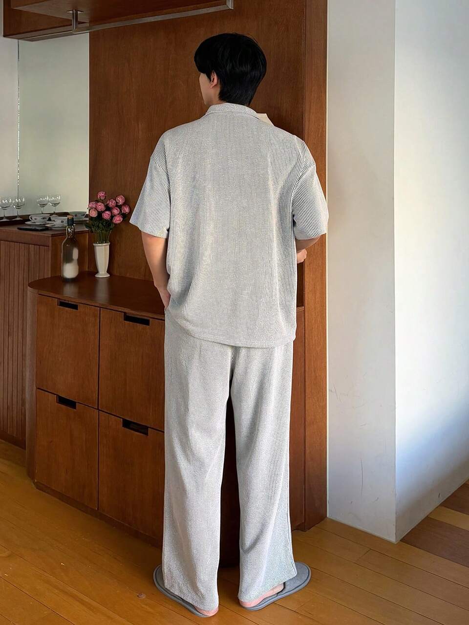 Men's Striped Shirt And Loungewear Set, Spring/Summer