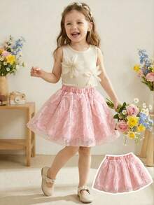 SHEIN 甜美公主风粉色弹力腰网纱半身裙，适合春夏穿着 - 粉色 - 查看 7