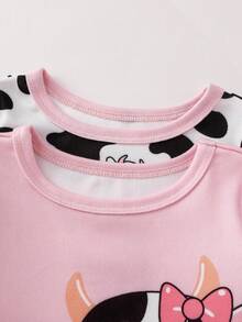 SHEIN Conjunto de 4 piezas de ropa interior para bebé niña con estampado de vaca de dibujos animados, top de manga corta y pantalones cortos - Multicolor - Ver 8