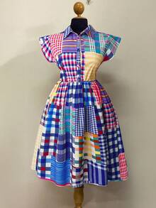 Sunspun 格子拼接休闲修身连衣裙 - 彩色 - 查看 1