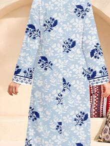 Tween Girls' V-Neck Floral Print Casual Loose Party & Outing Dress - Multicolor - View 3