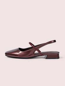 CUCCOO DOLLMOD 女士黑色亮面漆皮平底玛丽珍鞋，方头设计，方便穿脱，适合通勤、约会、聚会、购物、圣诞节等场合。 - 鏽棕色 - 查看 7