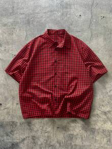 EASEVO 男士加大码花卉格纹短袖单排扣休闲衬衫 - 彩色 - 查看 3