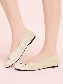 CUCCOO DOLLMOD French Round Toe Soft Sole Hollow Ballet Shoes Women's Fashion Women Wear Comfortable Soft Sole Low Vamp Temperament Velvet Versatile Flat Sole Shoe Valentine's Day - Apricot - View 5