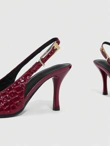 CUCCOO SZL 女士尖头高跟鞋，8厘米优雅细高跟，后跟系带，方便穿脱，镜面PU材质，金属大装饰扣，酒红色，酒杯鞋跟，适合日常/派对/圣诞节/感恩节/情人节/约会/聚会等场合穿着。 - 酒紅色 - 查看 6