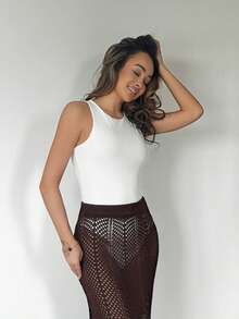 RebeccaVibe Solid Tank Bodysuit - White - View 4