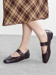 CUCCOO BIZCHIC 复古方头玛丽珍鞋，女士浅口皮鞋，厚底一脚蹬乐福鞋 - 棕色 - 查看 3