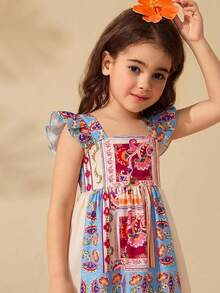 Travachic KIDS 小女孩可爱碎花印花短袖夏季度假连衣裙 - 彩色 - 查看 4