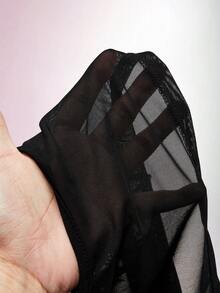 Amplova 女士薄纱花卉上衣，性感露背设计，立领，性感撩人 - 黑色 - 查看 13