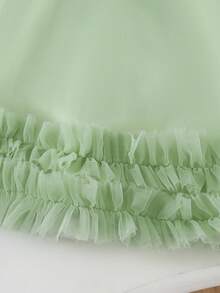 年轻女孩优雅可爱的绿色网纱蝴蝶结无袖连衣裙 - 綠色 - 查看 4