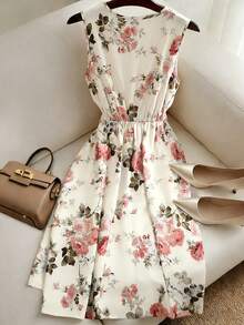 GlowEve Elegant Mid-Length Summer Dress With Woven Prints For Women - Apricot - View 2